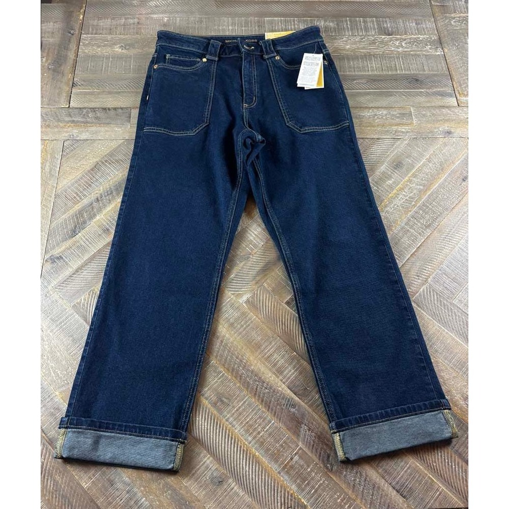 Michael Kors Selma Straight Ankle Jeans Overdyed Indigo Blue Size 8 NWT